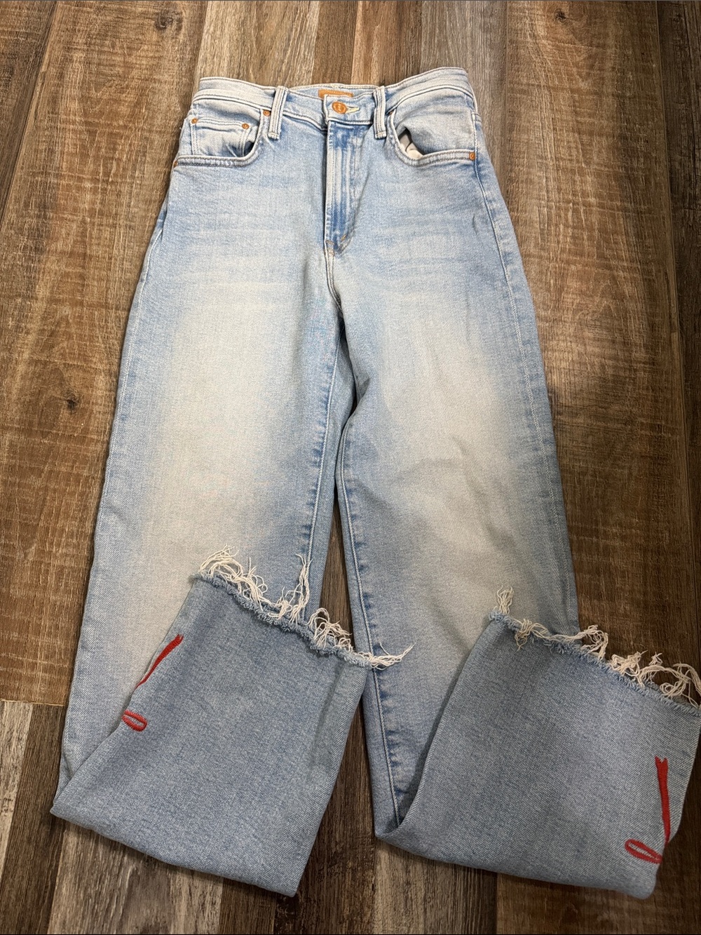 MOTHER The RamblerSlice Hover Fray Bow Ankle Wide Leg Jeans, Sz 25
